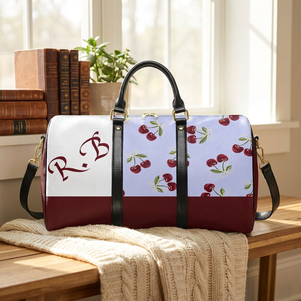 Custom Red Cherry Duffle Bag | Personalized Weekender & Gym Travel Bag