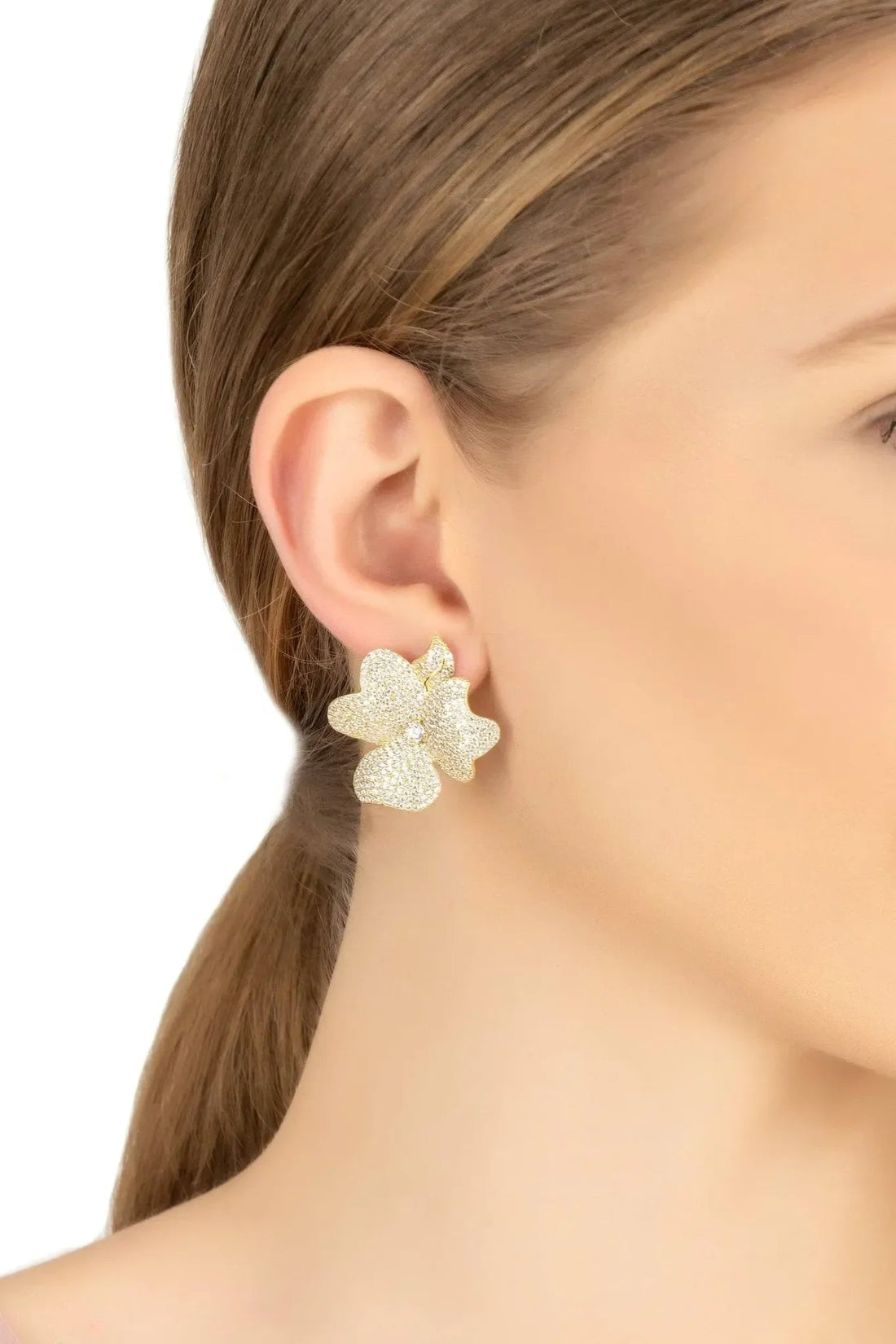 Flower Large Stud Earrings Gold-1