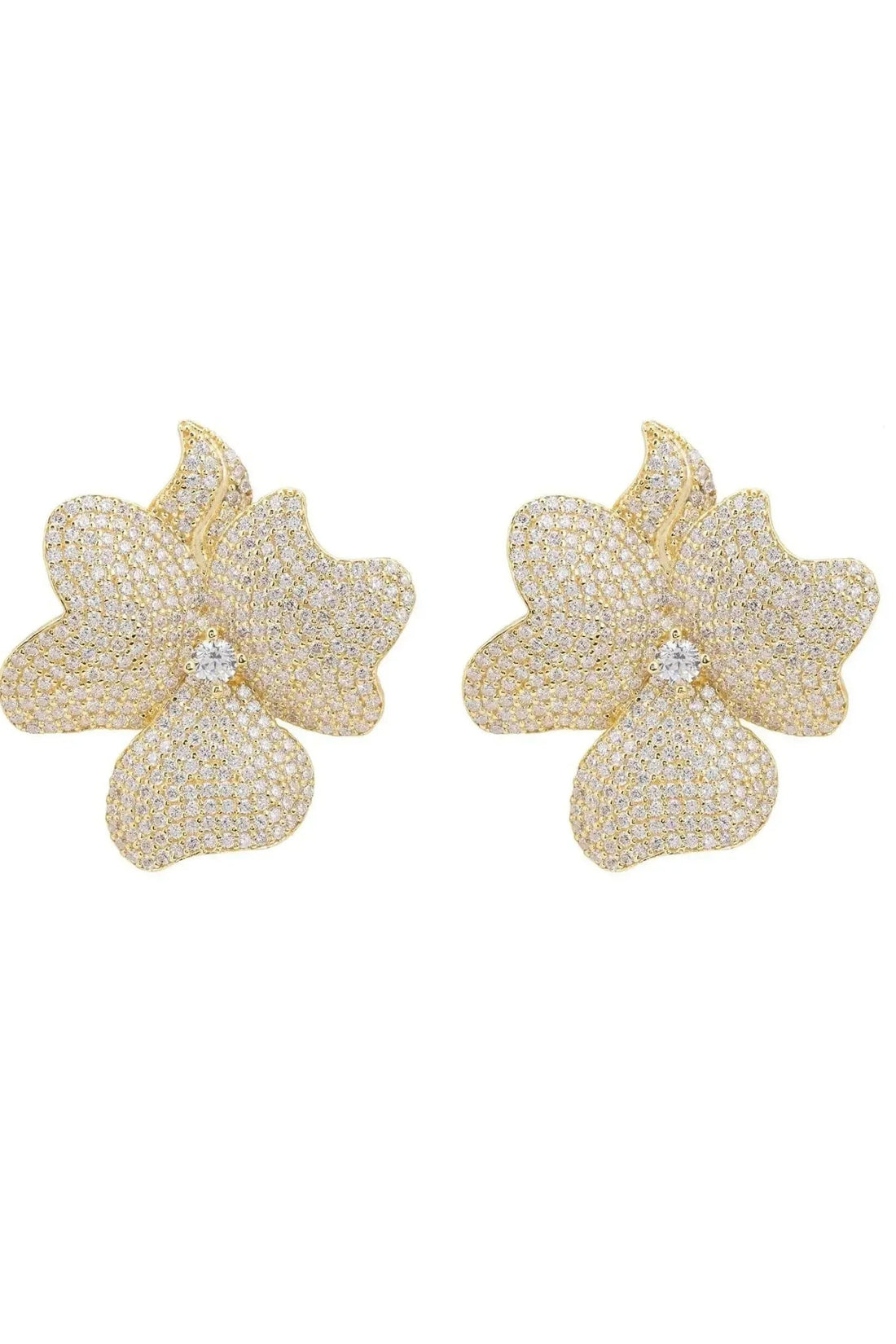 Flower Large Stud Earrings Gold-0
