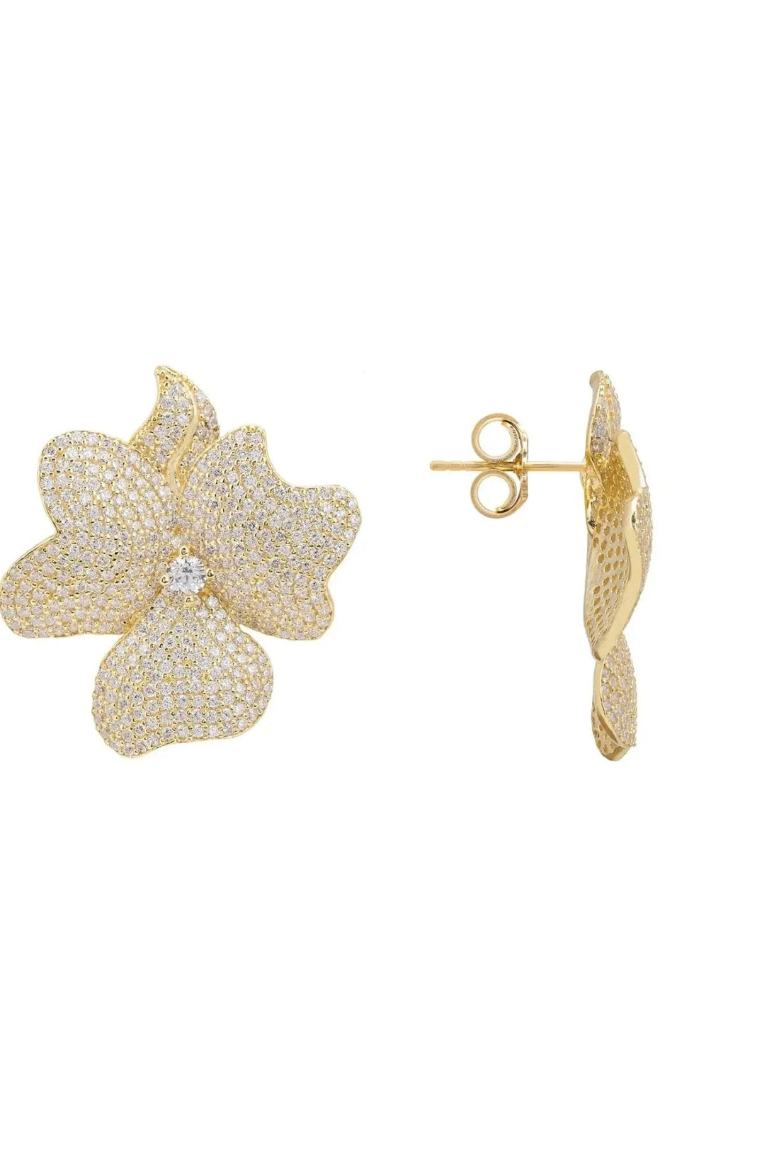Flower Large Stud Earrings Gold-2