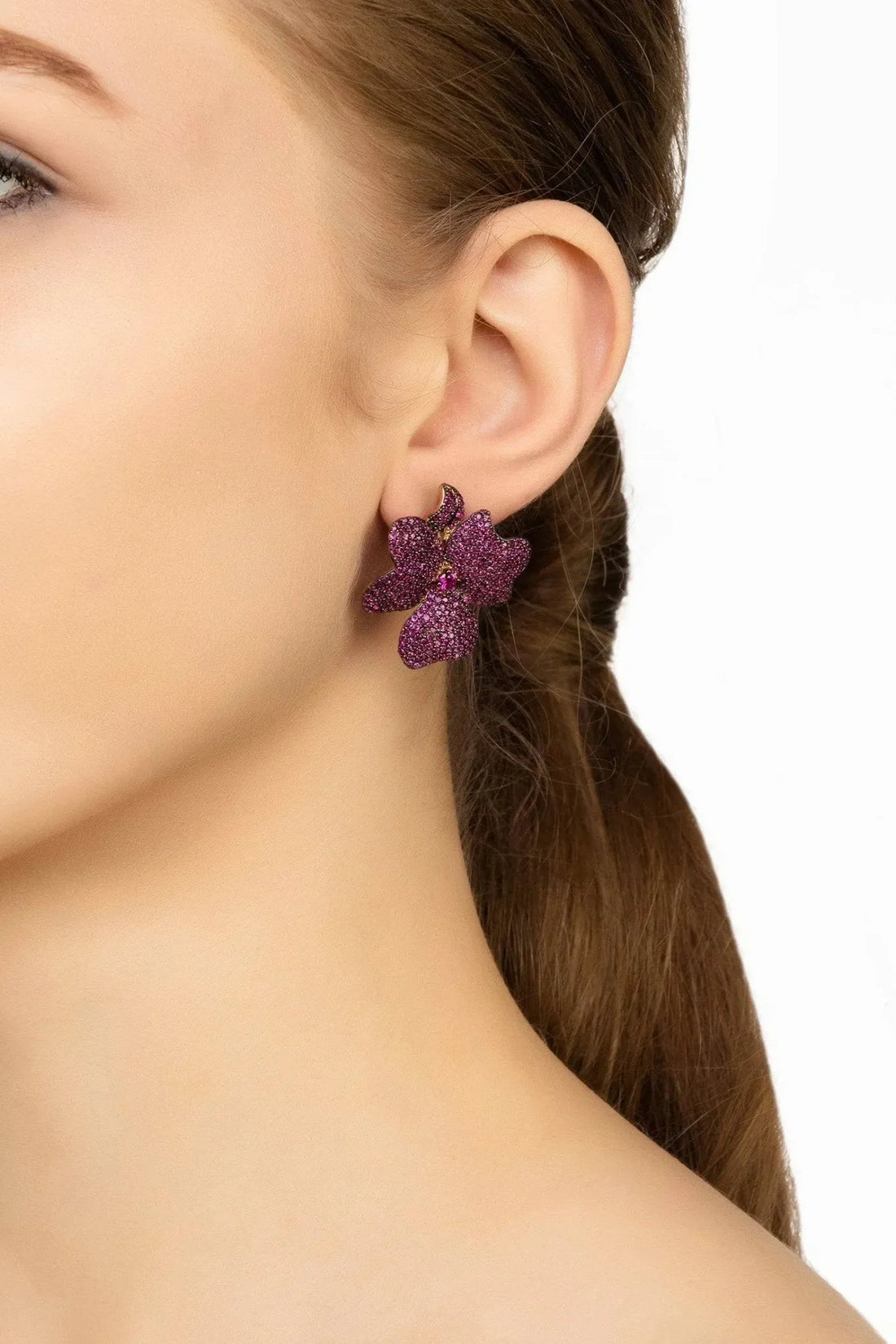Flower Large Stud Earrings Ruby Rose Gold-1