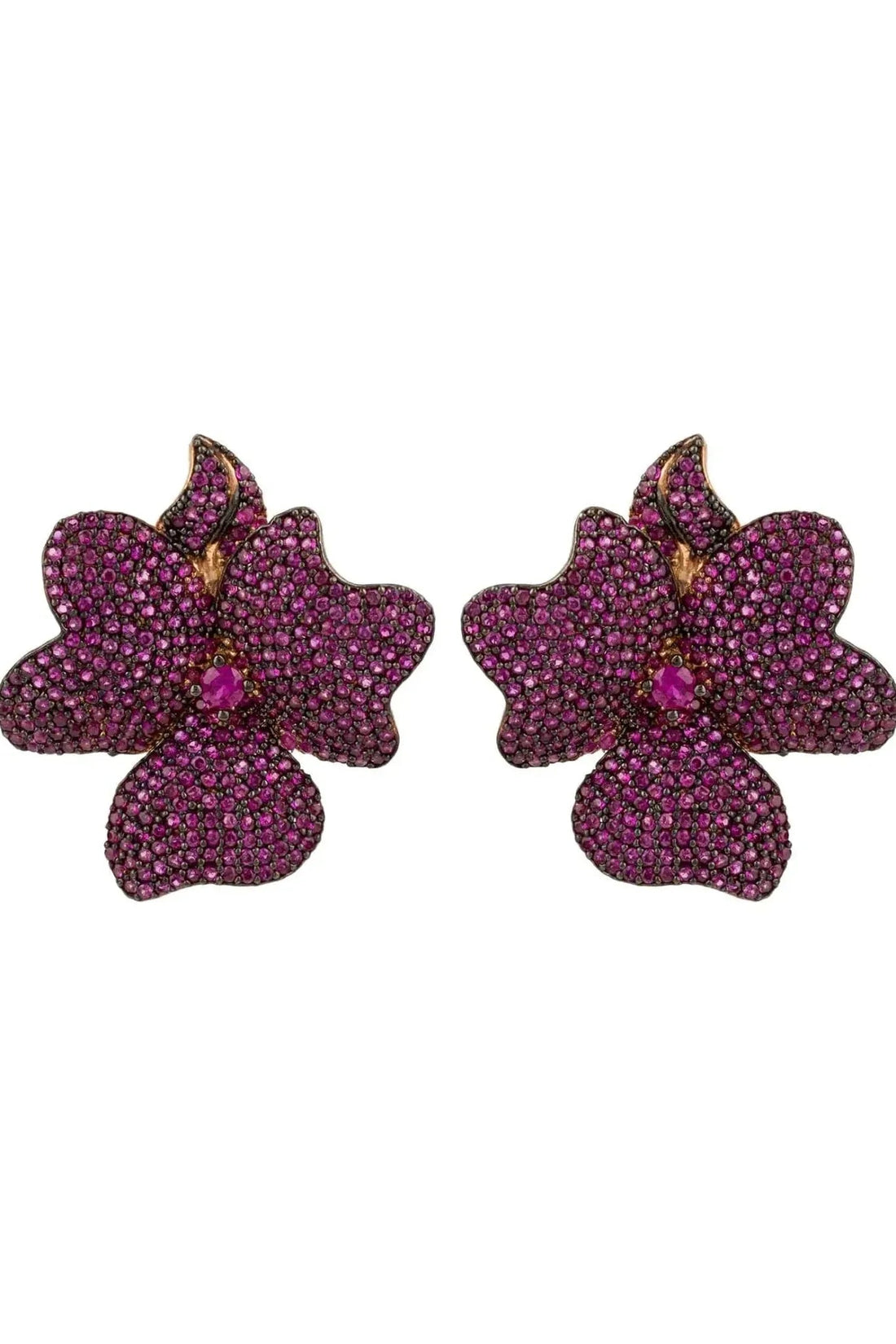 Flower Large Stud Earrings Ruby Rose Gold-0