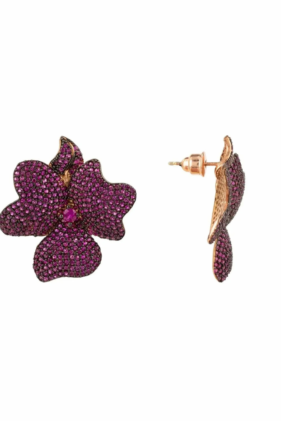 Flower Large Stud Earrings Ruby Rose Gold-2