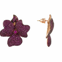 Flower Large Stud Earrings Ruby Rose Gold-2