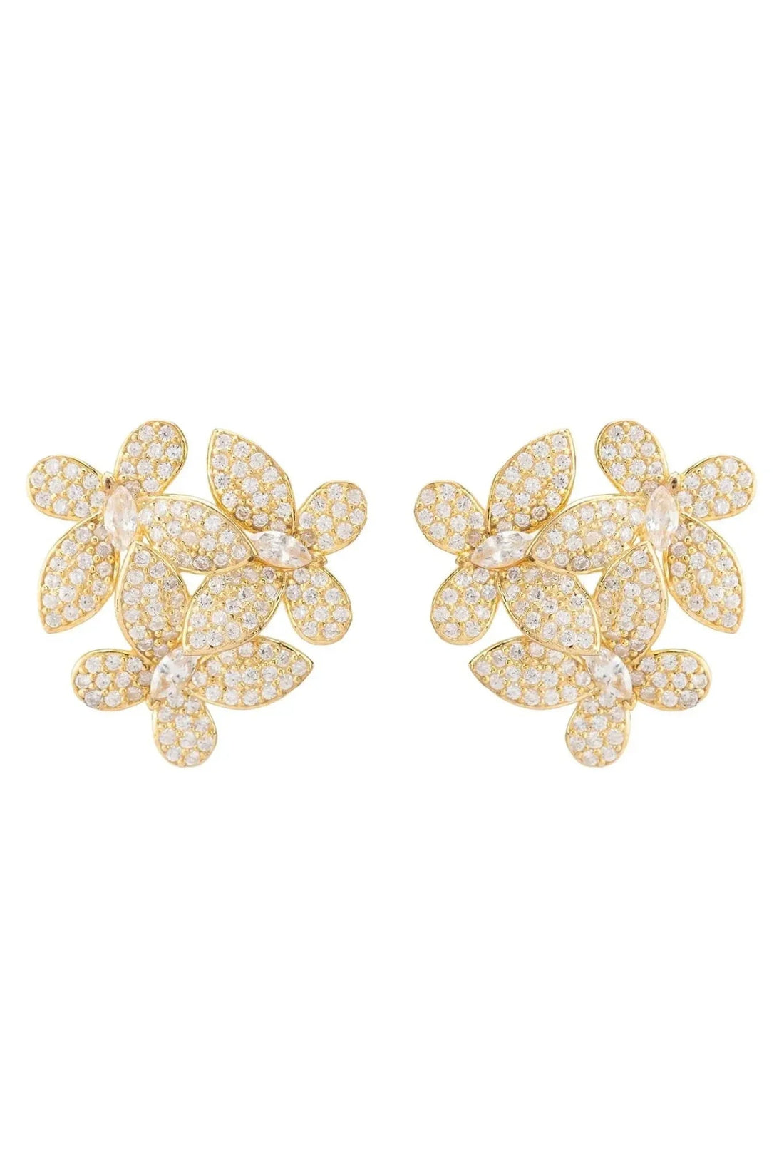 Flowers Large Stud Earrings Gold-0