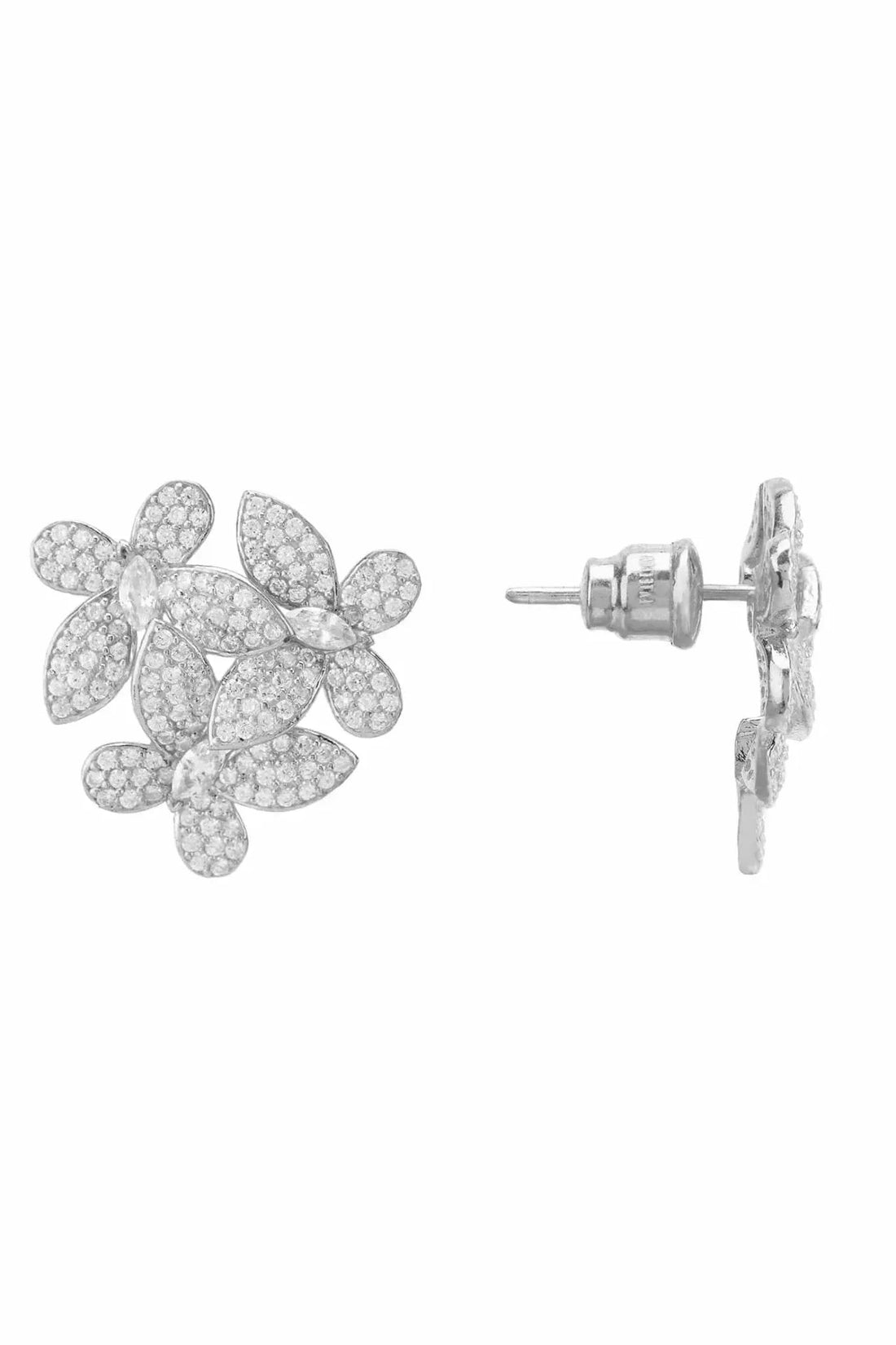 Flowers Large Stud Earrings Silver-1