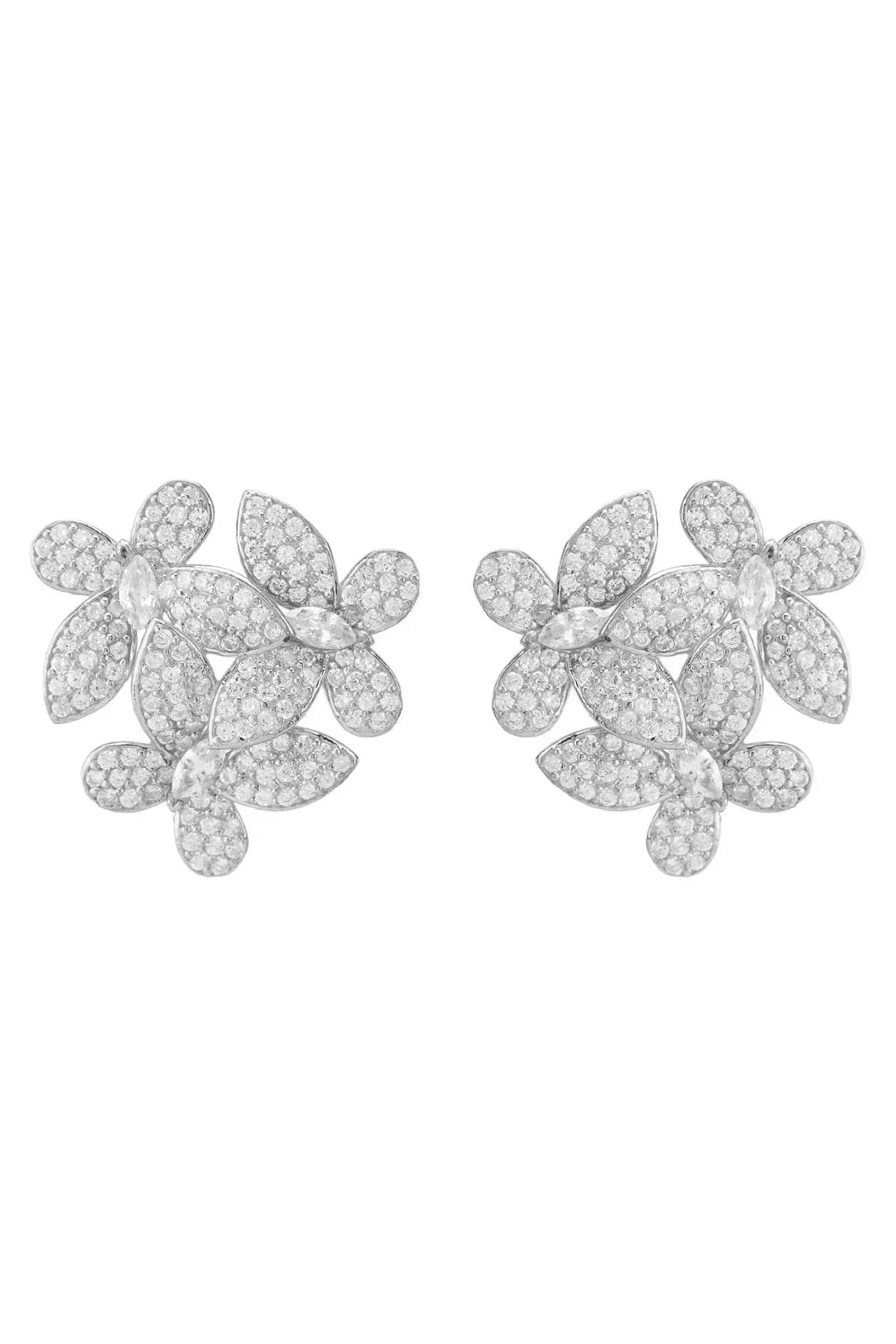 Flowers Large Stud Earrings Silver-0