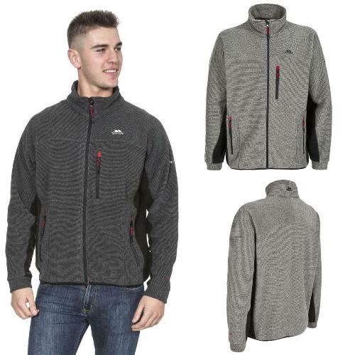 Trespass Jynx fleece jacket in dark stripe, shown worn and from front and back