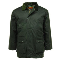 Game Classic olive padded wax jacket with flap pockets and corduroy collar