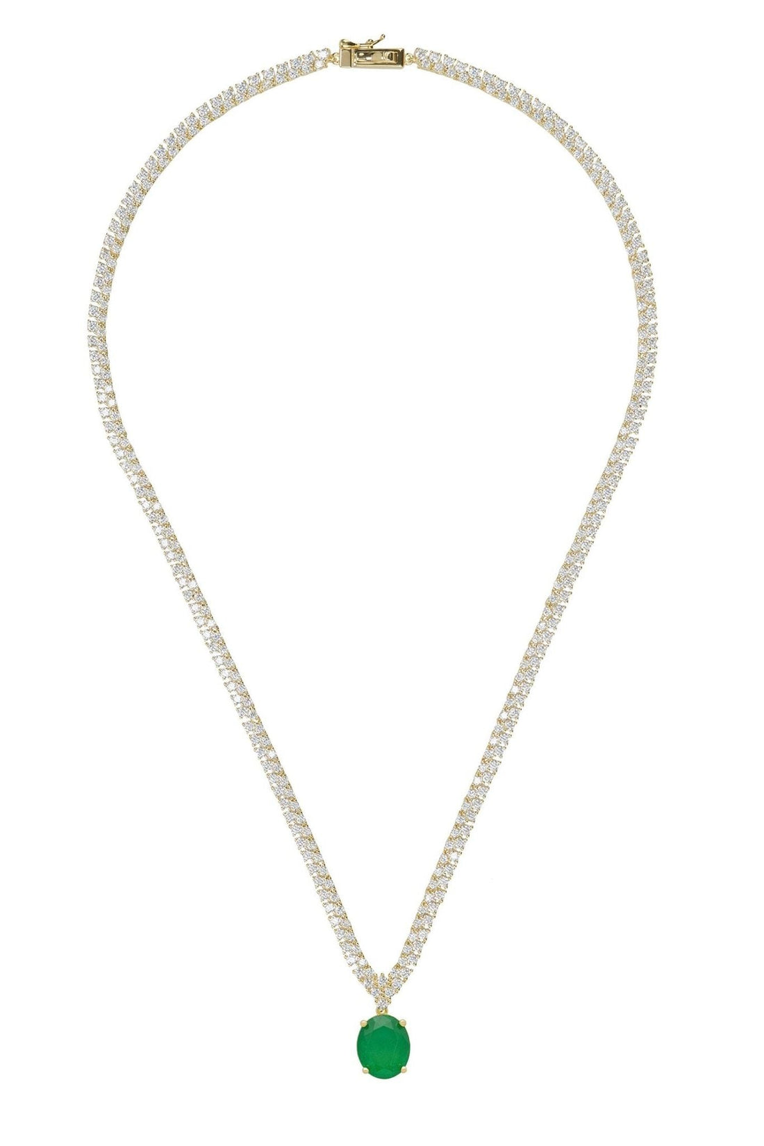 Garbo Oval Gemstone Tennis Necklace Emerald Gold-2