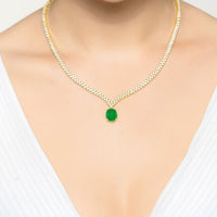 Garbo Oval Gemstone Tennis Necklace Emerald Gold-1