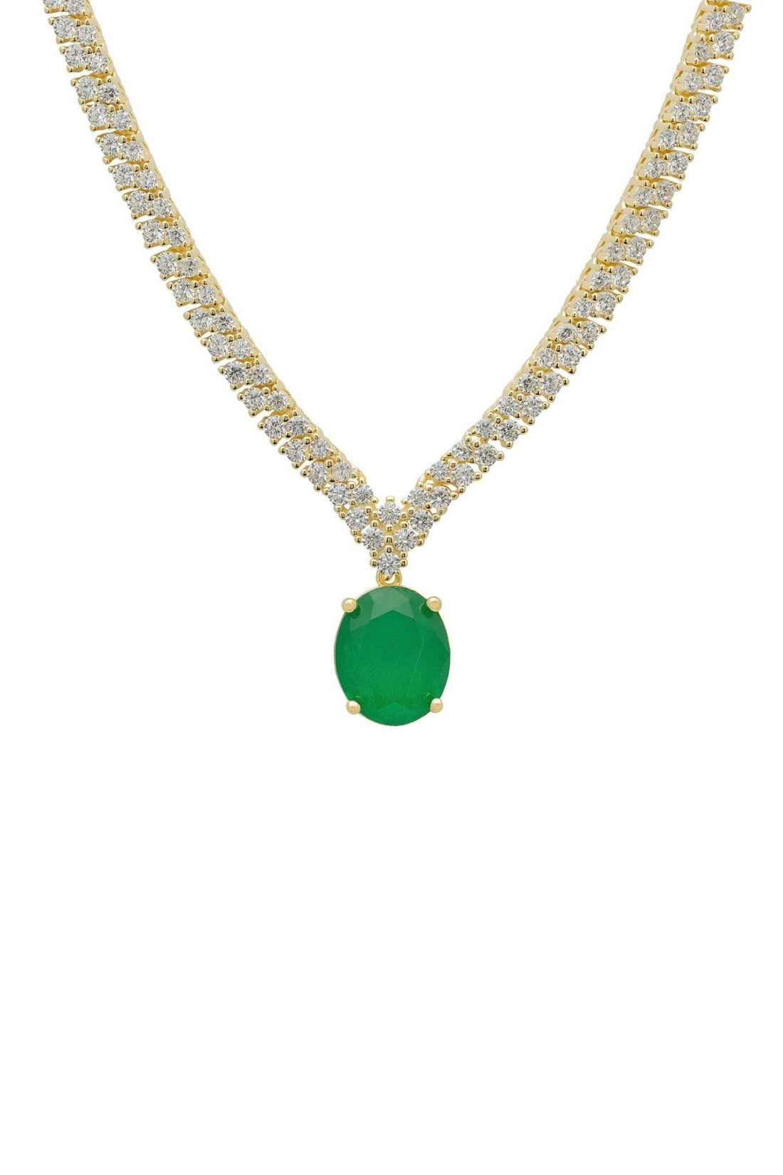 Garbo Oval Gemstone Tennis Necklace Emerald Gold-0
