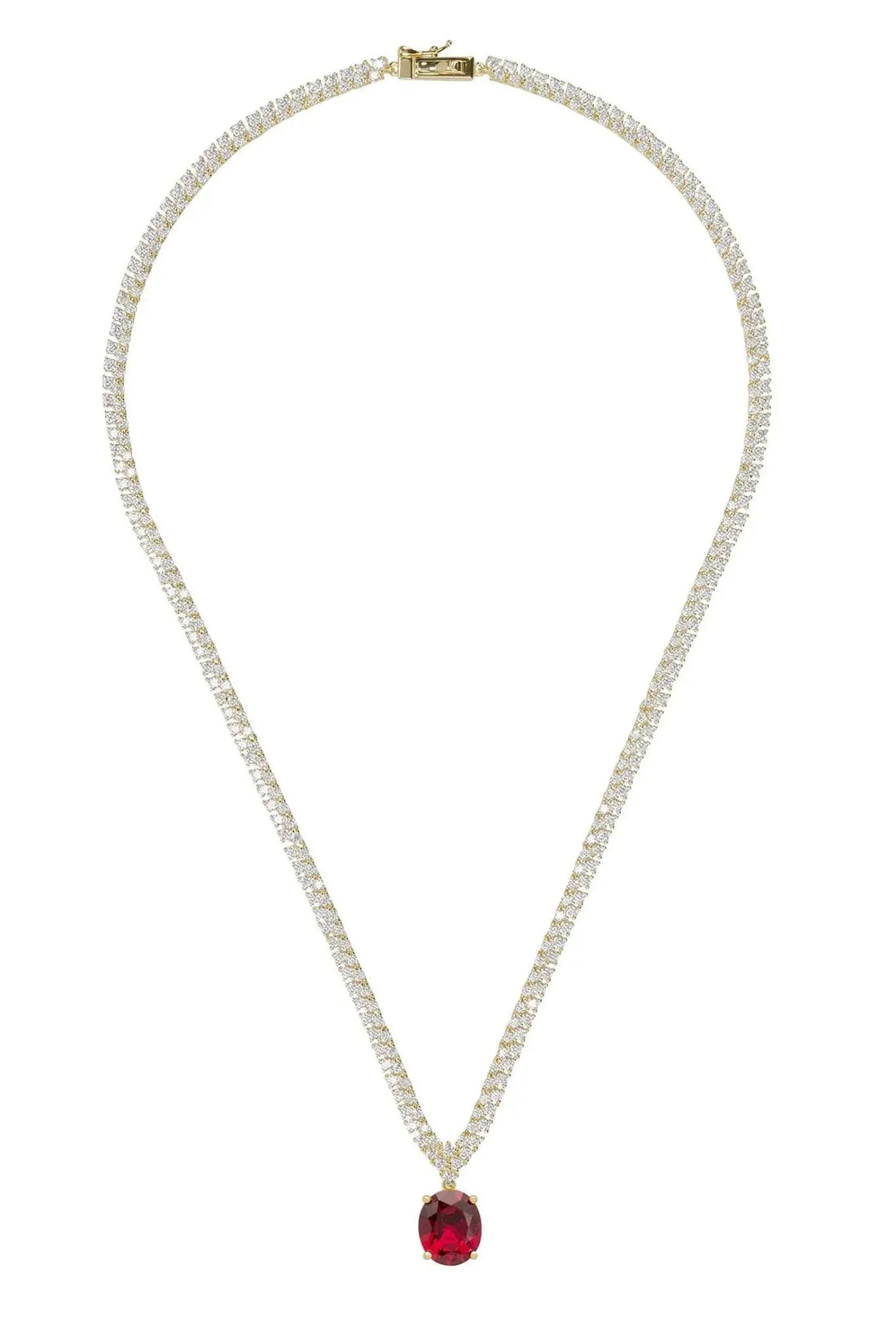 Garbo Oval Gemstone Tennis Necklace Ruby Gold-2