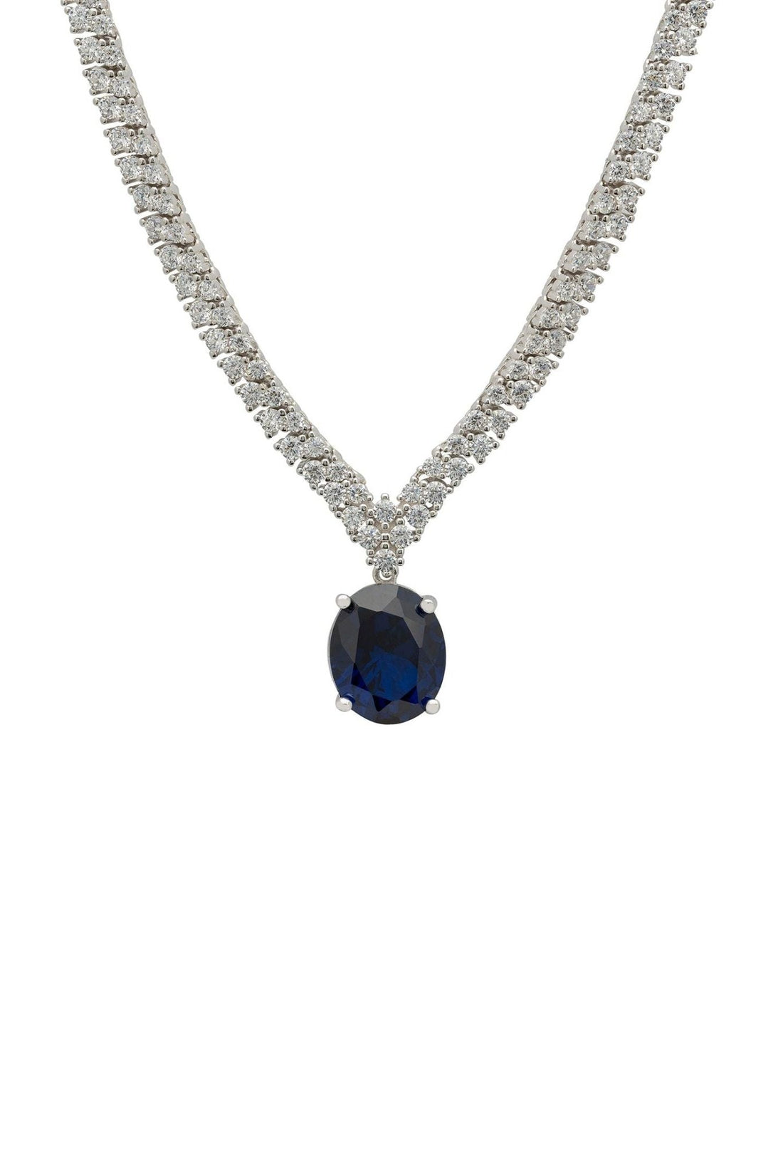 Garbo Oval Gemstone Tennis Necklace Sapphire Silver-0