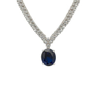 Garbo Oval Gemstone Tennis Necklace Sapphire Silver-0