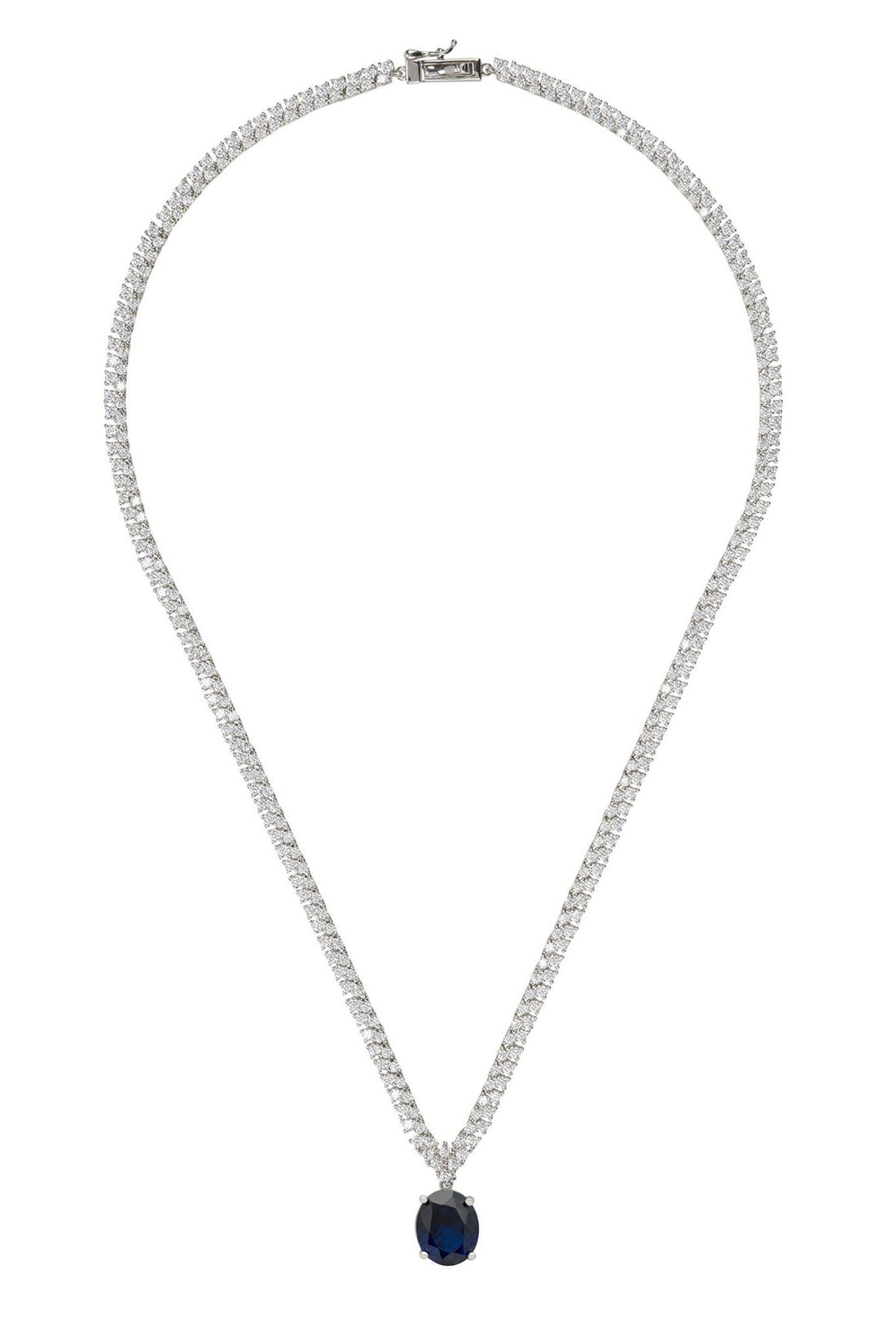 Garbo Oval Gemstone Tennis Necklace Sapphire Silver-2