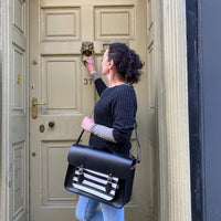 Handmade Leather Satchel - Gothic Striped White & Black-4