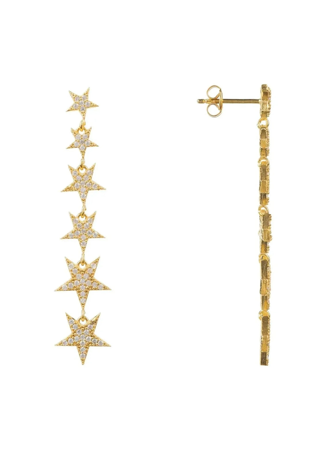 Graduated Star Drop Earrings Gold-2