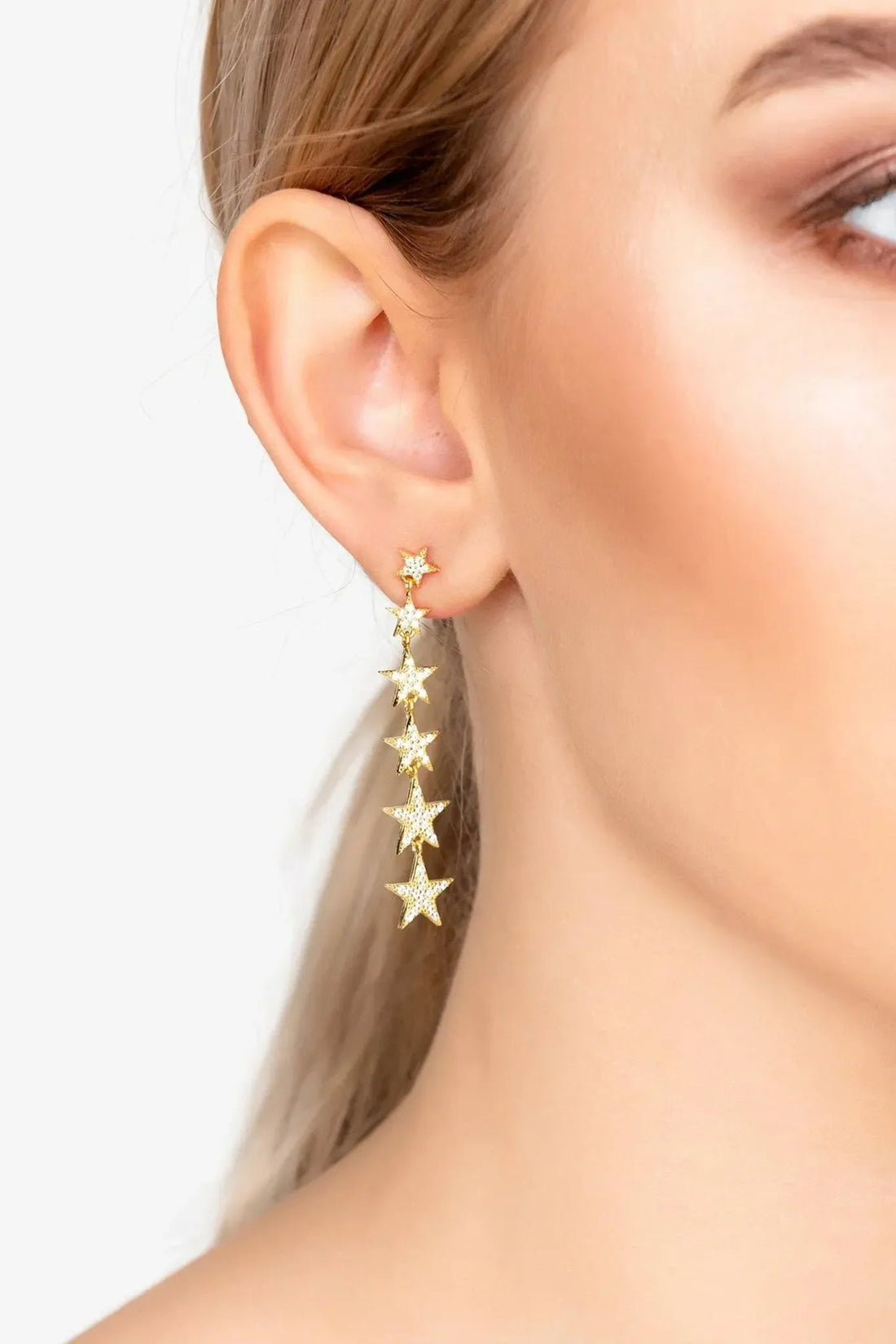Graduated Star Drop Earrings Gold-1
