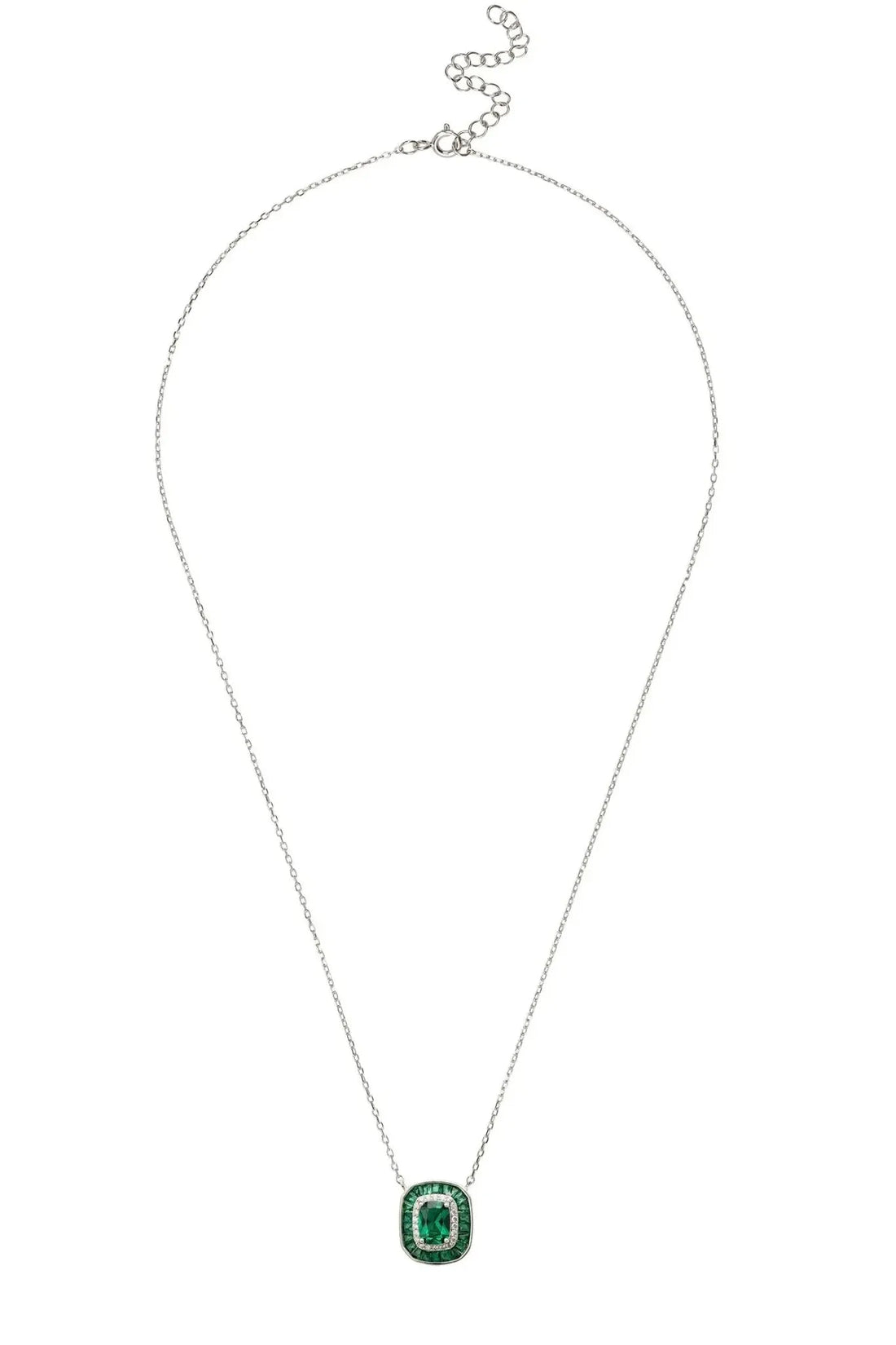 Great Gatsby Pendant Necklace Emerald Silver-2