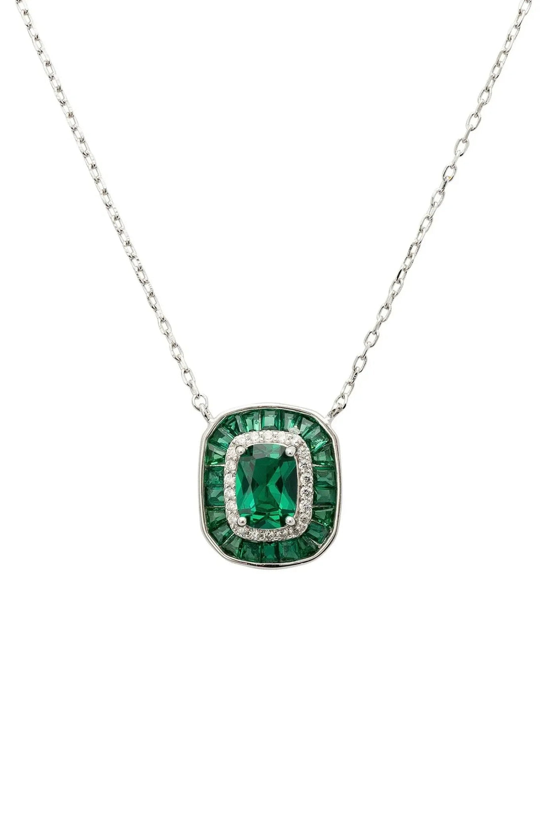 Great Gatsby Pendant Necklace Emerald Silver-0