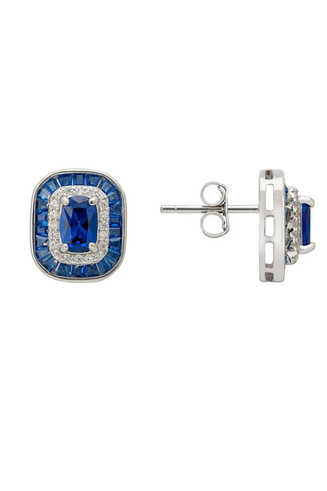 Great Gatsby Stud Earrings Sapphire Silver-3