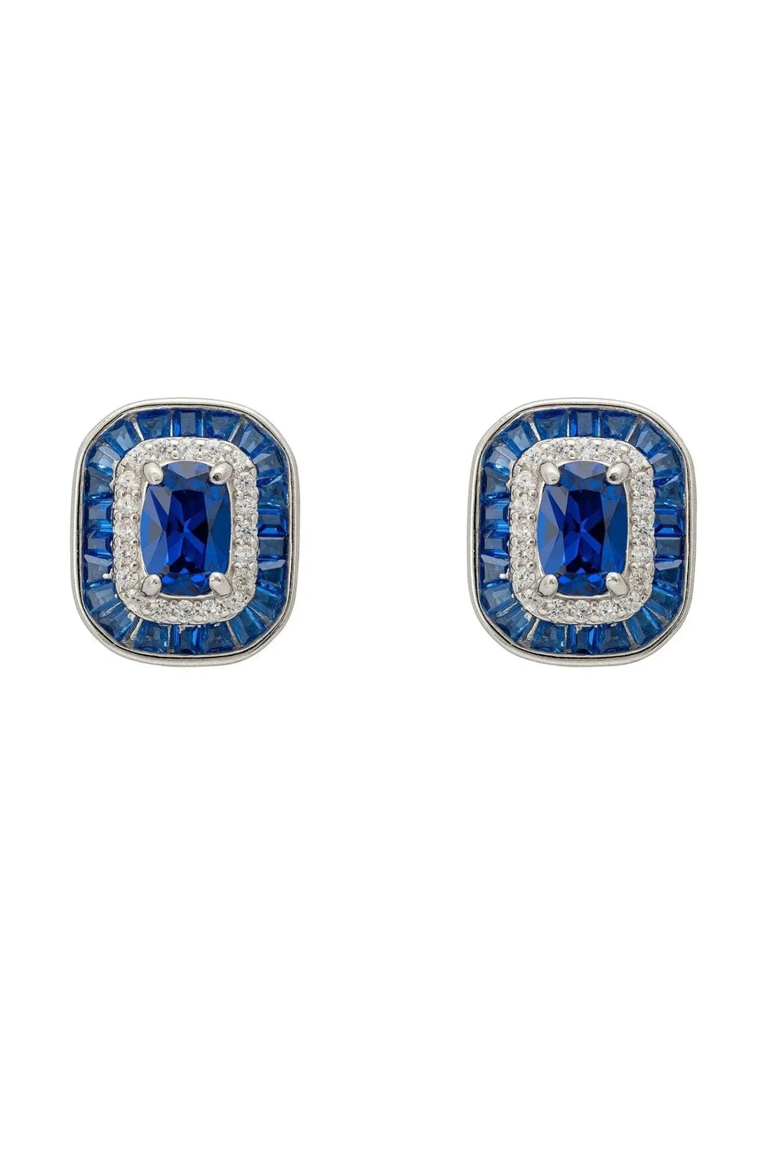 Great Gatsby Stud Earrings Sapphire Silver-0