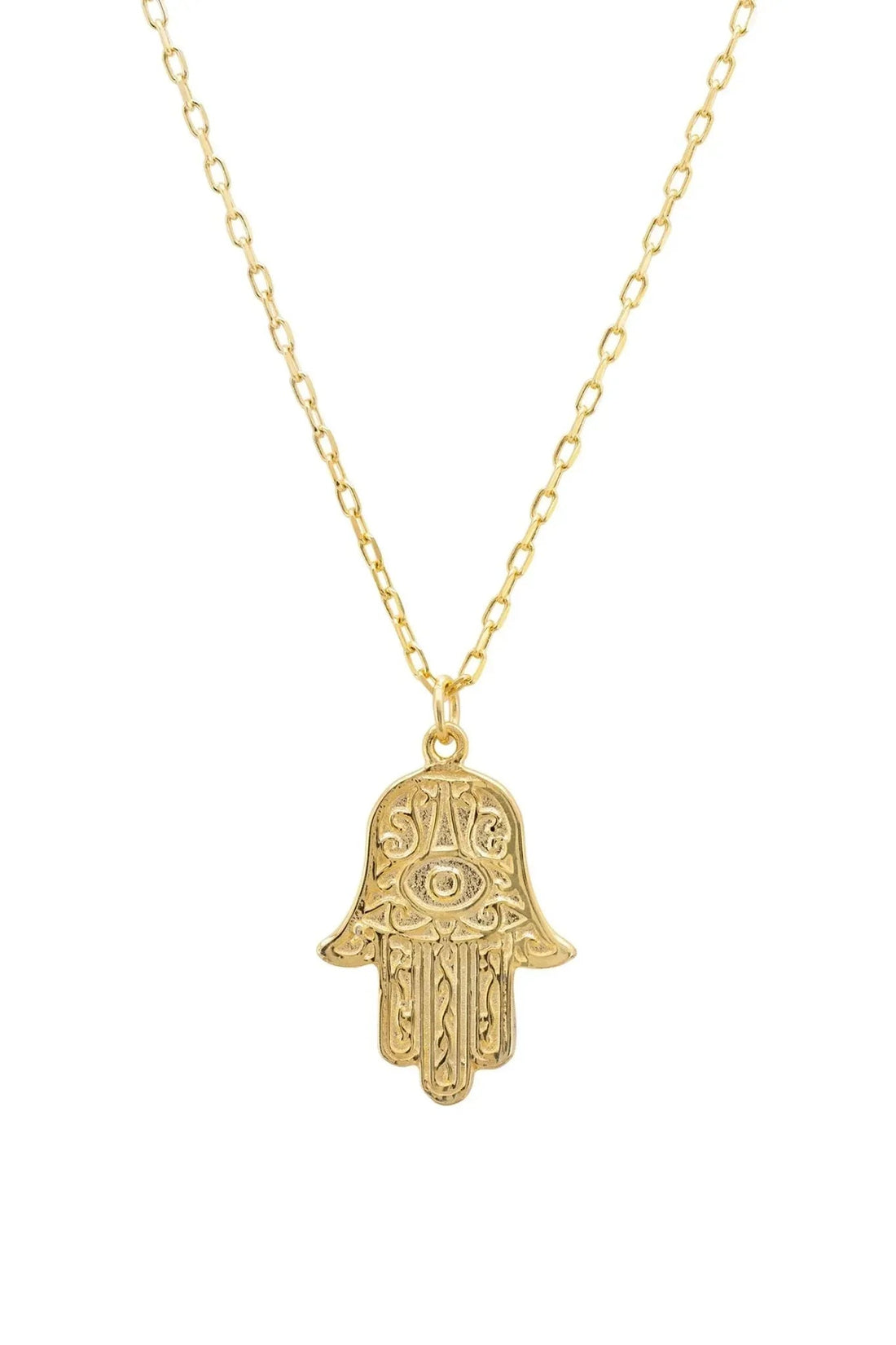 Hamsa Evil Eye Embossed Pendant Necklace Gold-0