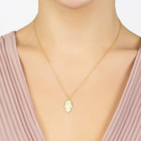 Hamsa Evil Eye Embossed Pendant Necklace Gold-1