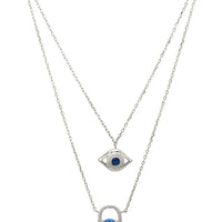 Hamsa Hand And Evil Eye Layered Necklace Silver-0