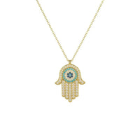 Hamsa Hand With Evil Eye Pendant Necklace Gold-0