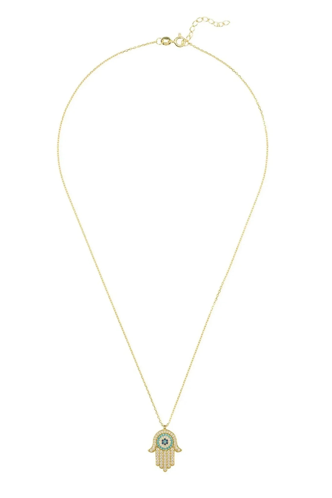 Hamsa Hand With Evil Eye Pendant Necklace Gold-2