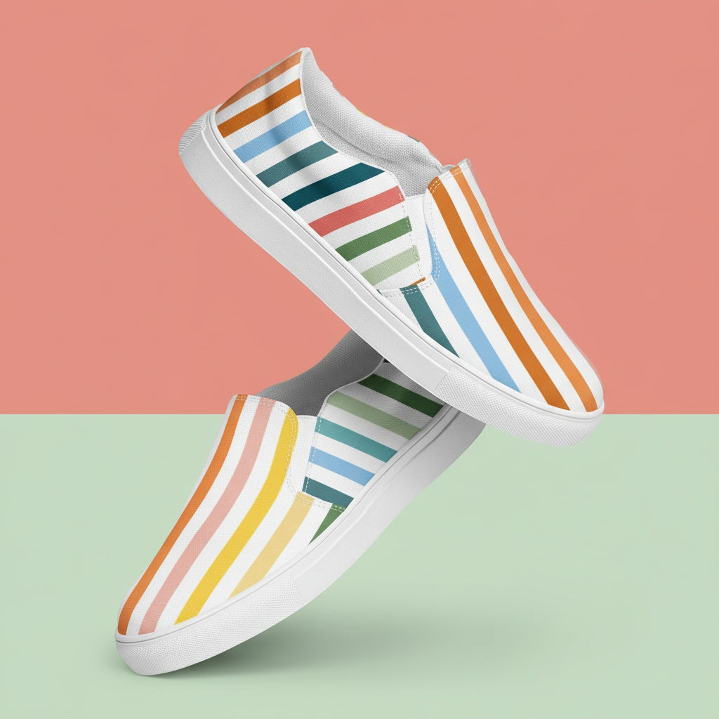 Womens Canvas Shoes Pinstripe | Linear Patterned Slip-Ons