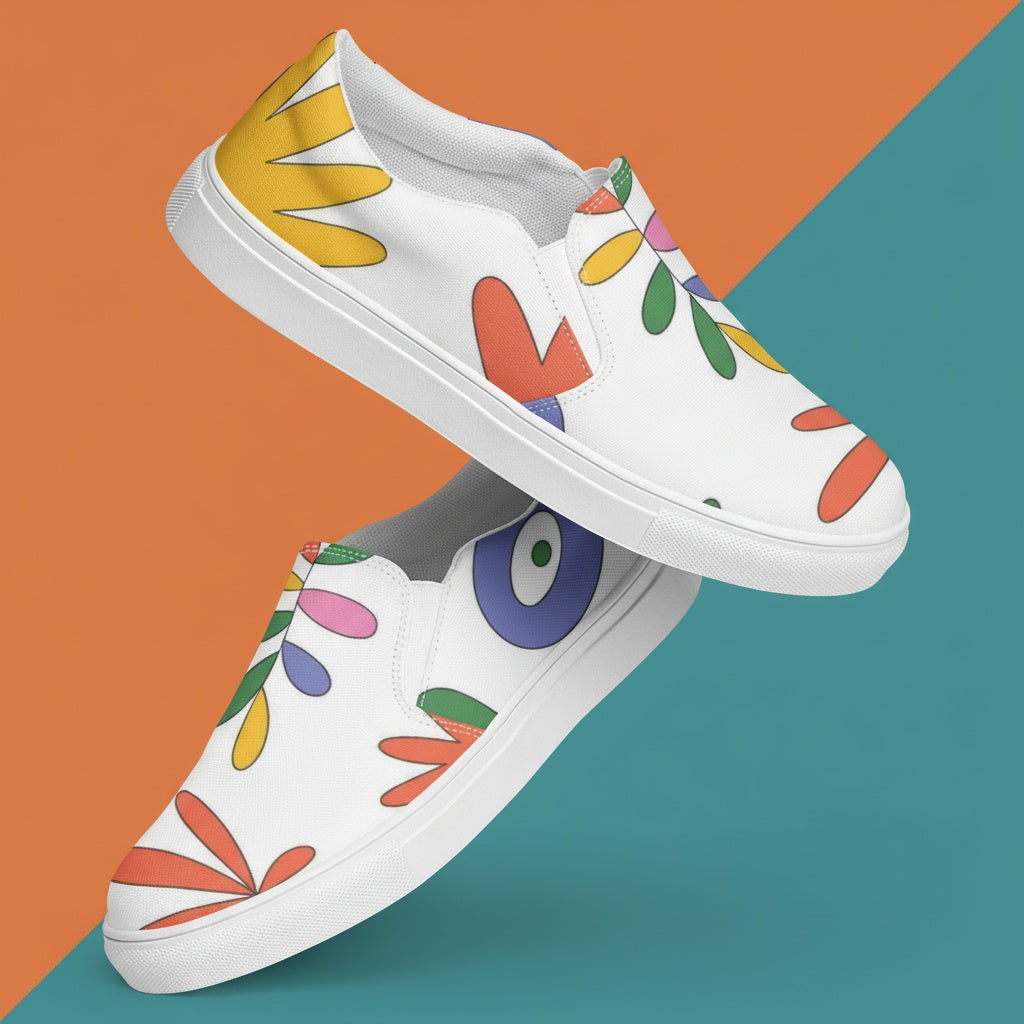 90s Floral Womens Canvas Shoes | Vintage Bloom Slip-On Sneakers