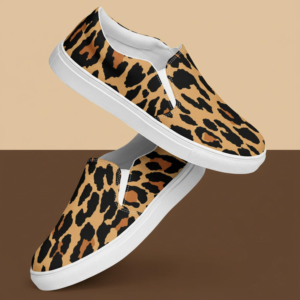 Cheetah Print Womens Canvas Shoes | Bold Pattern Slip-On Sneakers
