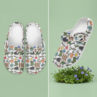 White Comfortable Garden EVA Clogs for Women with Gardening Icons Design