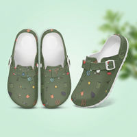 Forest Green Comfortable Garden EVA Clogs for Women with Gardening Icons Design