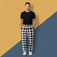Houndstooth Wide Leg Pants | Vintage Retro Monochrome Classic Streetwear Joggers