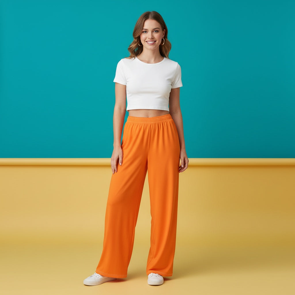 Orange Wide Leg Pants | High Waisted Streetwear Baggy Flowy Joggers