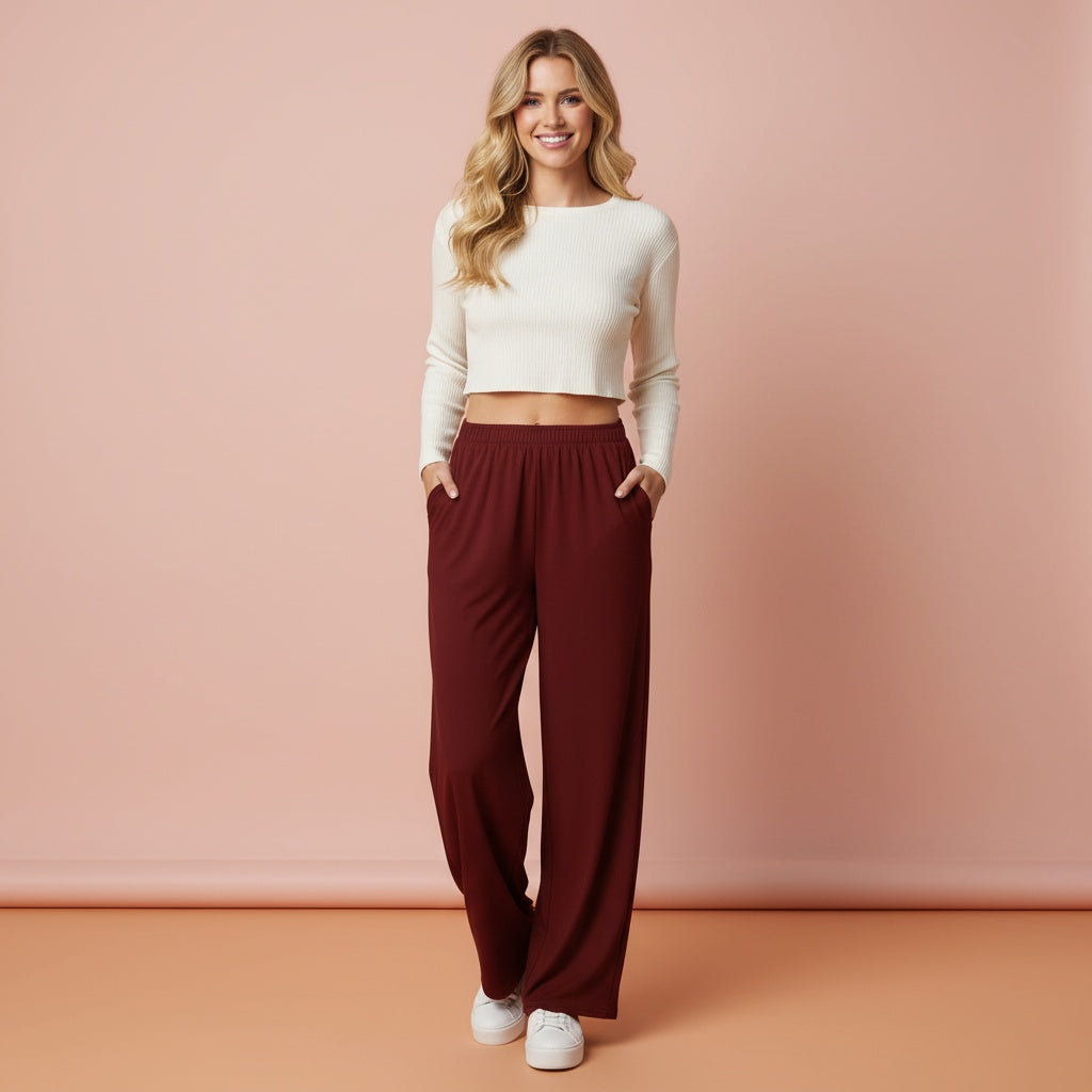 Maroon Wide Leg Pants | High Waisted Burgundy Dark Red Streetwear Baggy Joggers