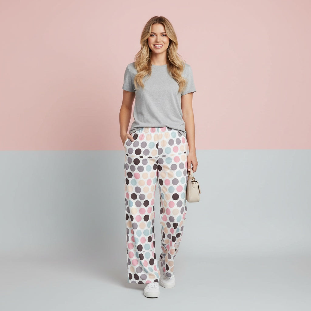 Polka Dot Wide Leg Pants | Retro Spotted Aesthetic Streetwear Baggy Joggers