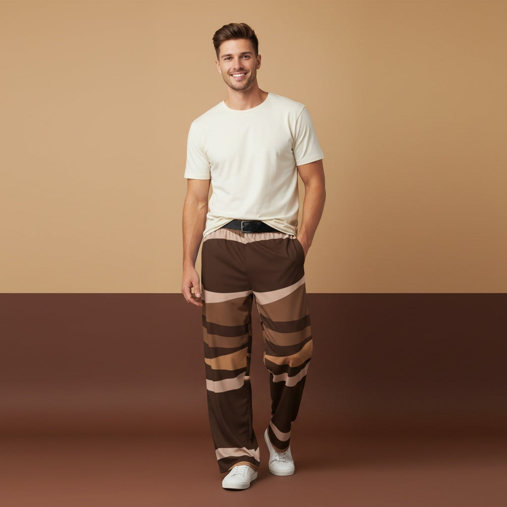Brown Wide Leg Leather Pants | Faux Leather Look High Waisted Streetwear Baggy Joggers