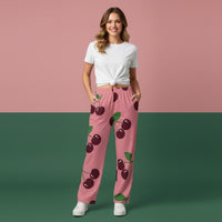 Elastic Waist Wide Leg Pants | Cherry Print Streetwear Baggy Joggers