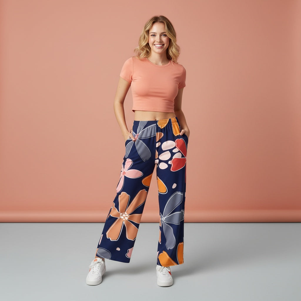 Flower Wide Leg Pants | Floral Botanical Spring Garden Boho Streetwear