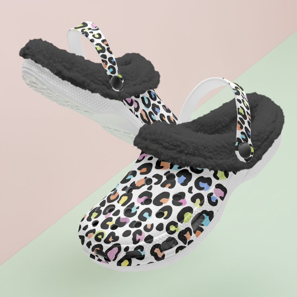 Multi Color Leopard Print White Base Lined Clogs