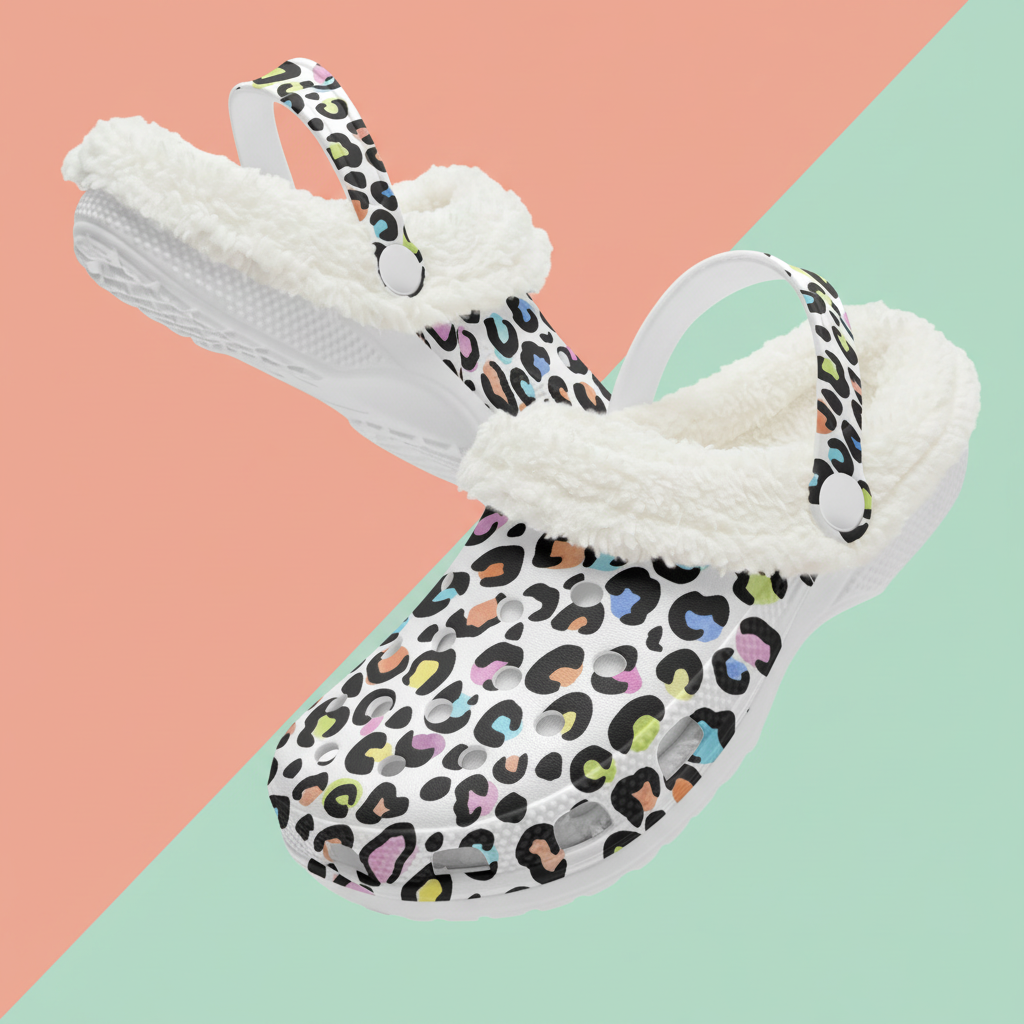 Multi Color Leopard Print White Base Lined Clogs