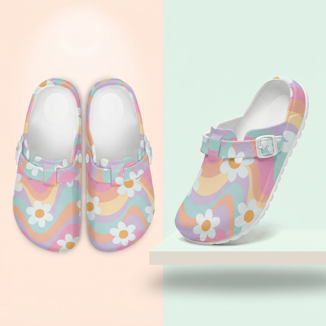 Daisy Floral Multi Coloured EVA Clogs Nurse Work Shoes