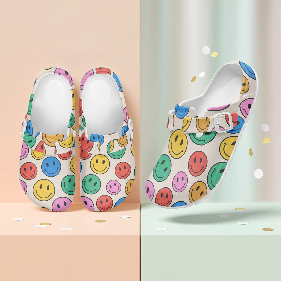 Smiley Face Funky Clogs For Women Multi Coloured Work Shoes