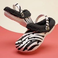 Women's Zebra Print Fluffy Clogs With Fleece Lining Ladies Shoes