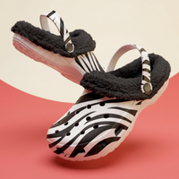 Women's Zebra Print Fluffy Clogs With Fleece Lining Ladies Shoes